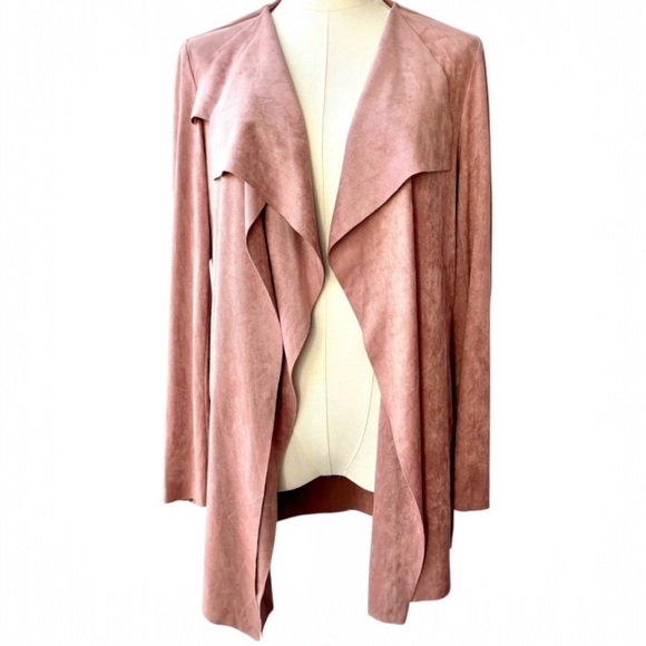 KUT From The Kloth Draped Open Front Soft Faux Suede Cardigan Dusty Rose Pink - Picture 1 of 11